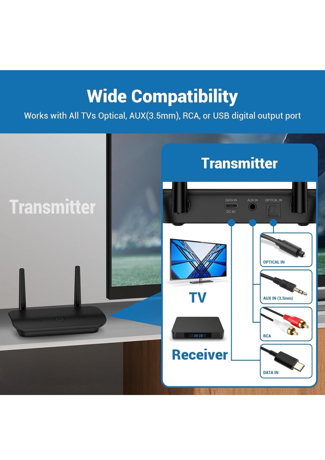 ROSIDA dual wireless headphones for TV Watching with Transmitter, Headset Stand,