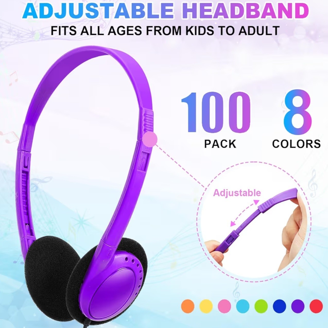 WENSDO Bulk Headphones Packs Of 10 Multi Color for School Classrom K-12