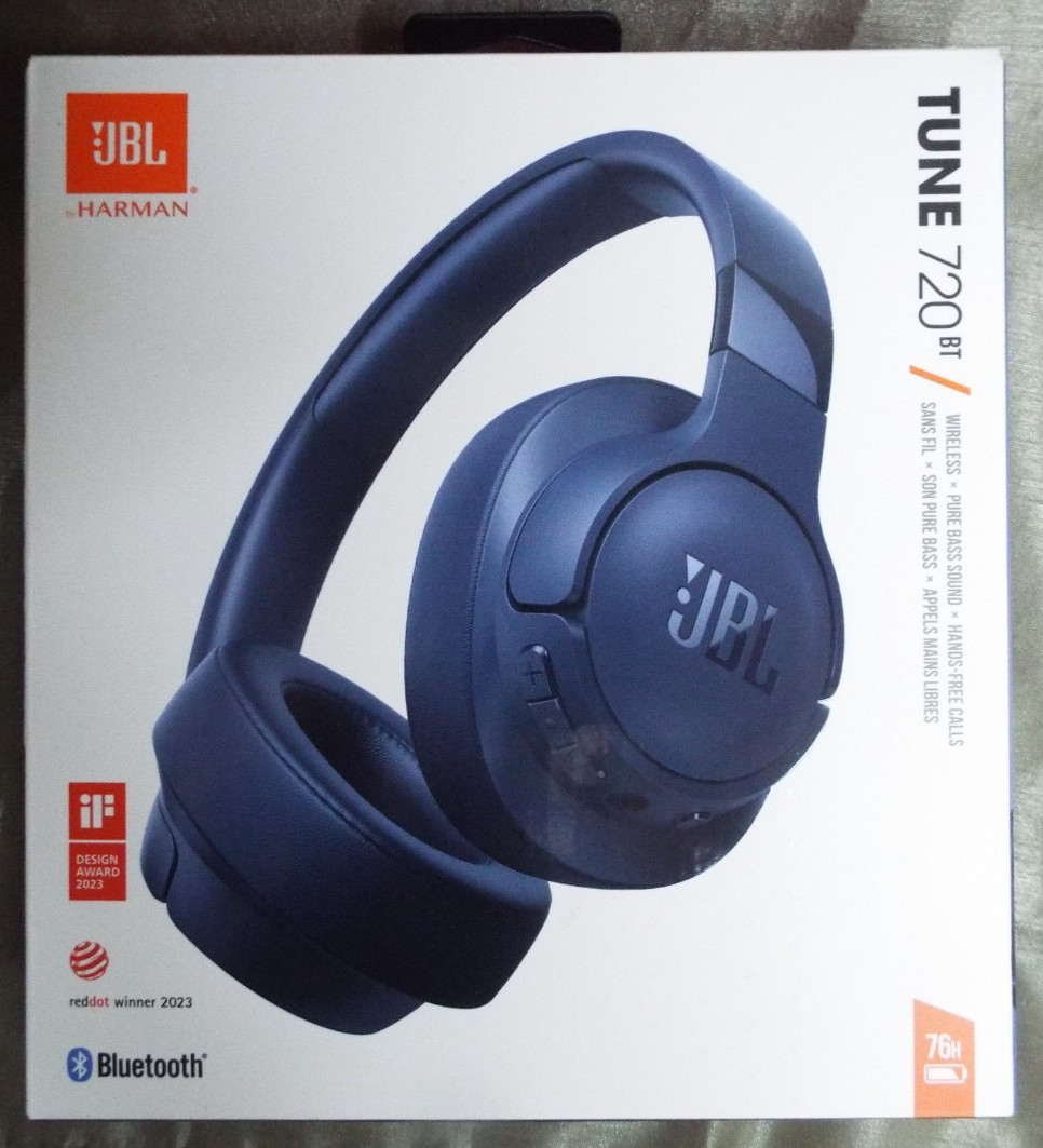 NIB Harman JBL Tune 720BT Wireless Over-Ear Headphones Pure Bass Bluetooth -BLUE