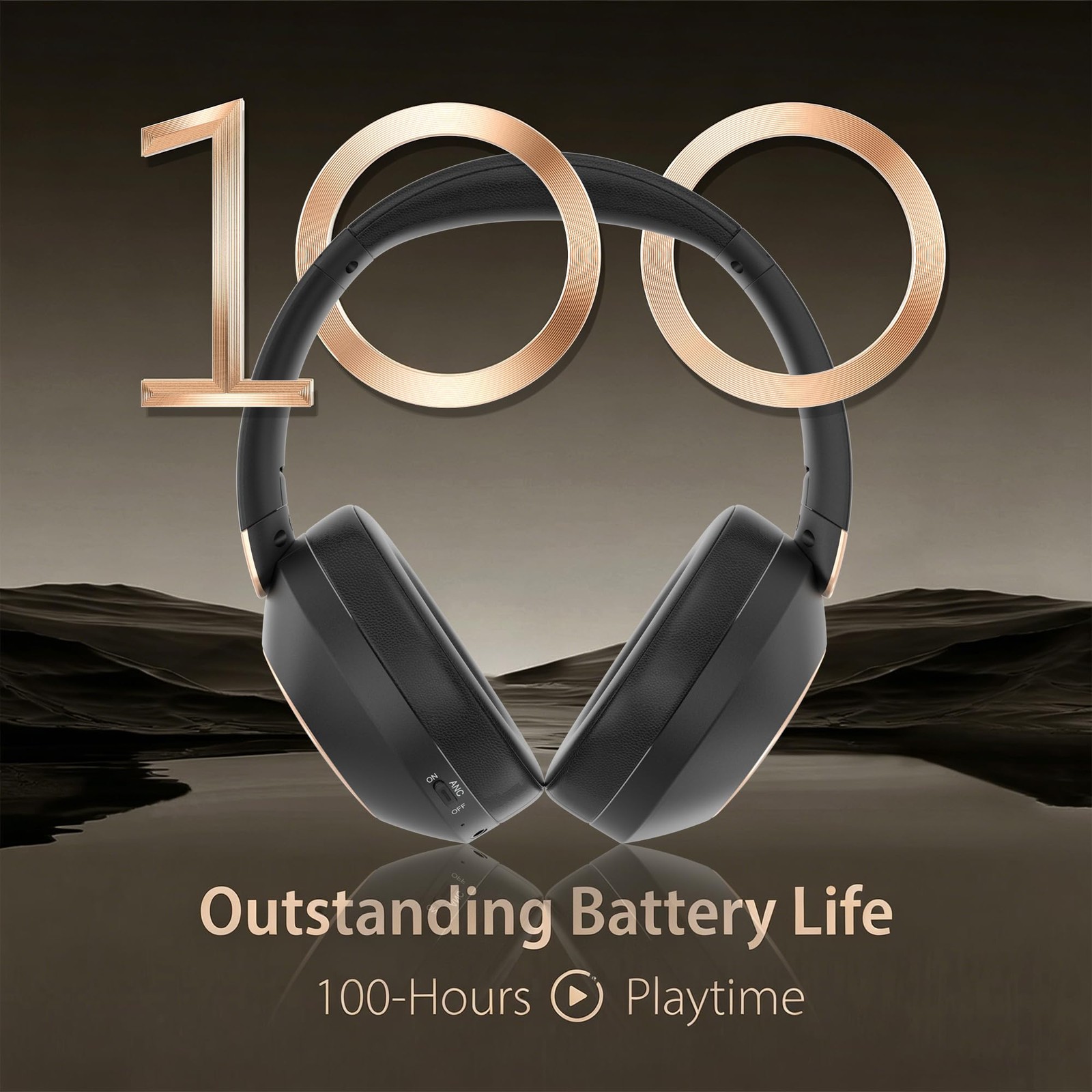 Active Noise Cancelling Headphones, 100H Playtime Headphones Wireless Bluetoo…