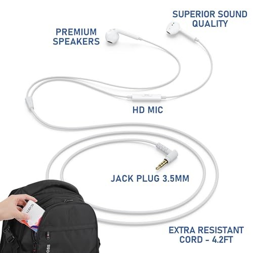Wired Earbuds 3.5mm In Ear Headphones with Microphone for Laptop Calls Music