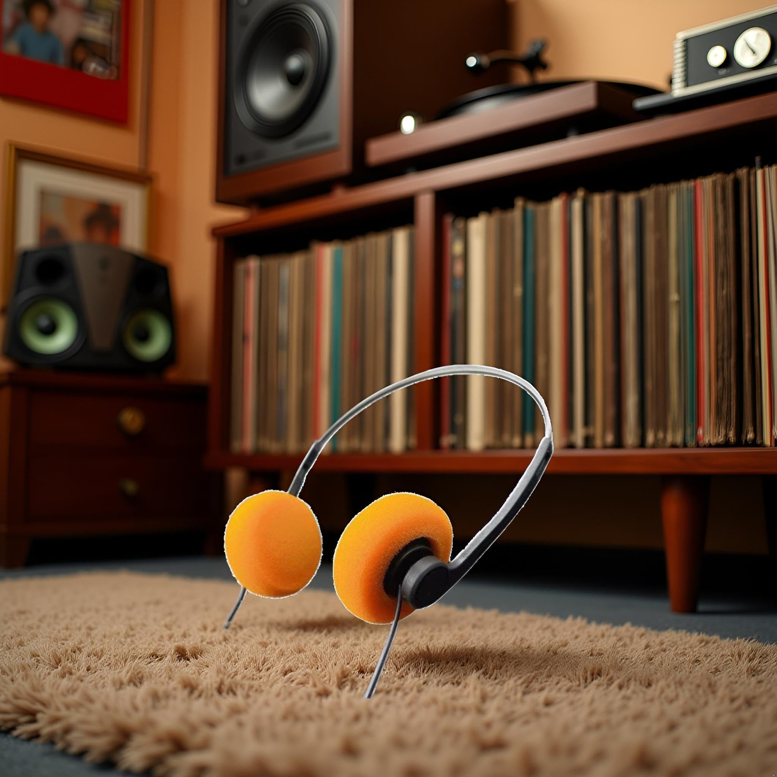 Orange Retro Over-Ear Headphones,Wired Stereo Headphones,Headphone,Lightweigh…