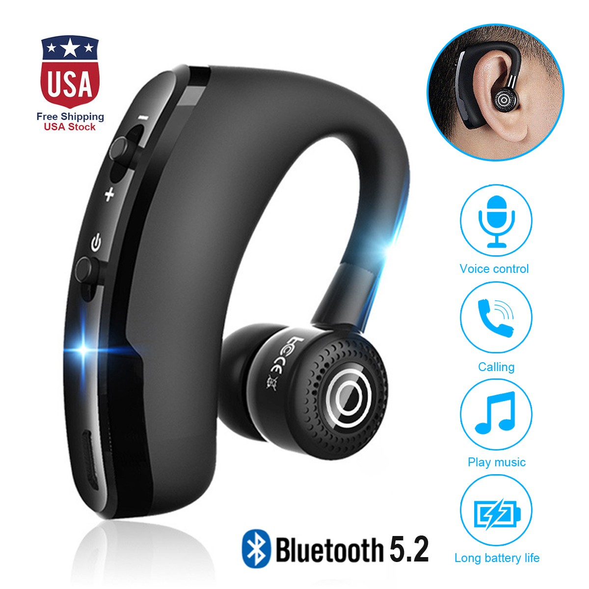 ​Wireless Bluetooth 5.2 Earpiece 2800Hrs Standby 12Hrs Talk Lightweight 15g New