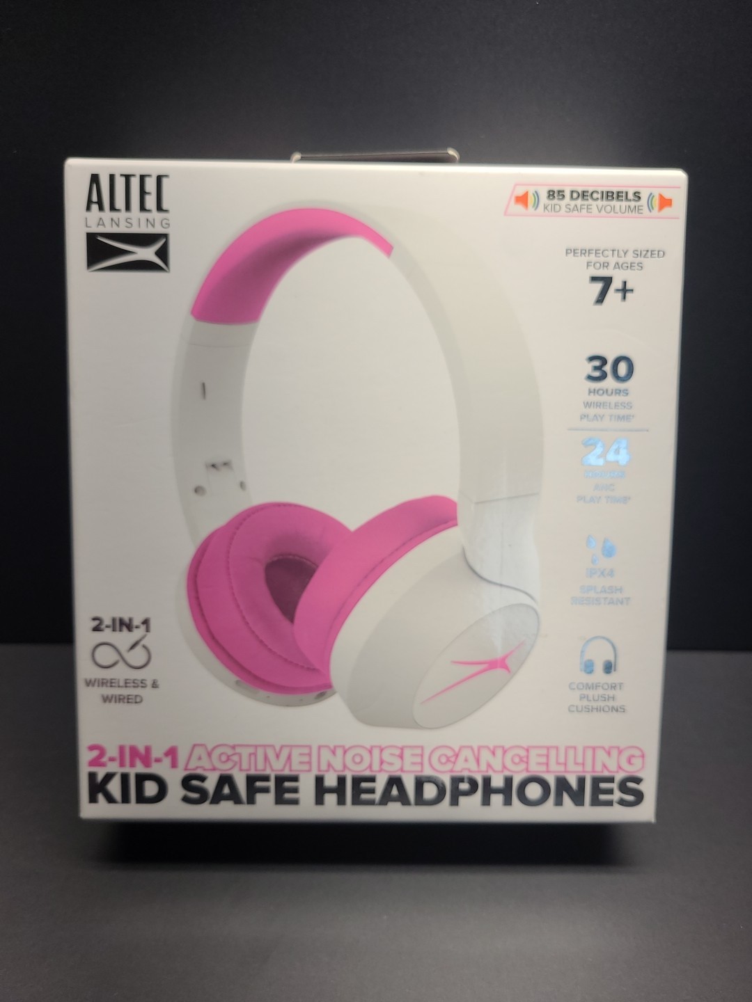 Altec Lansing 2-In-1 Active Noise Canceling Kid Safe Headphones Pink New
