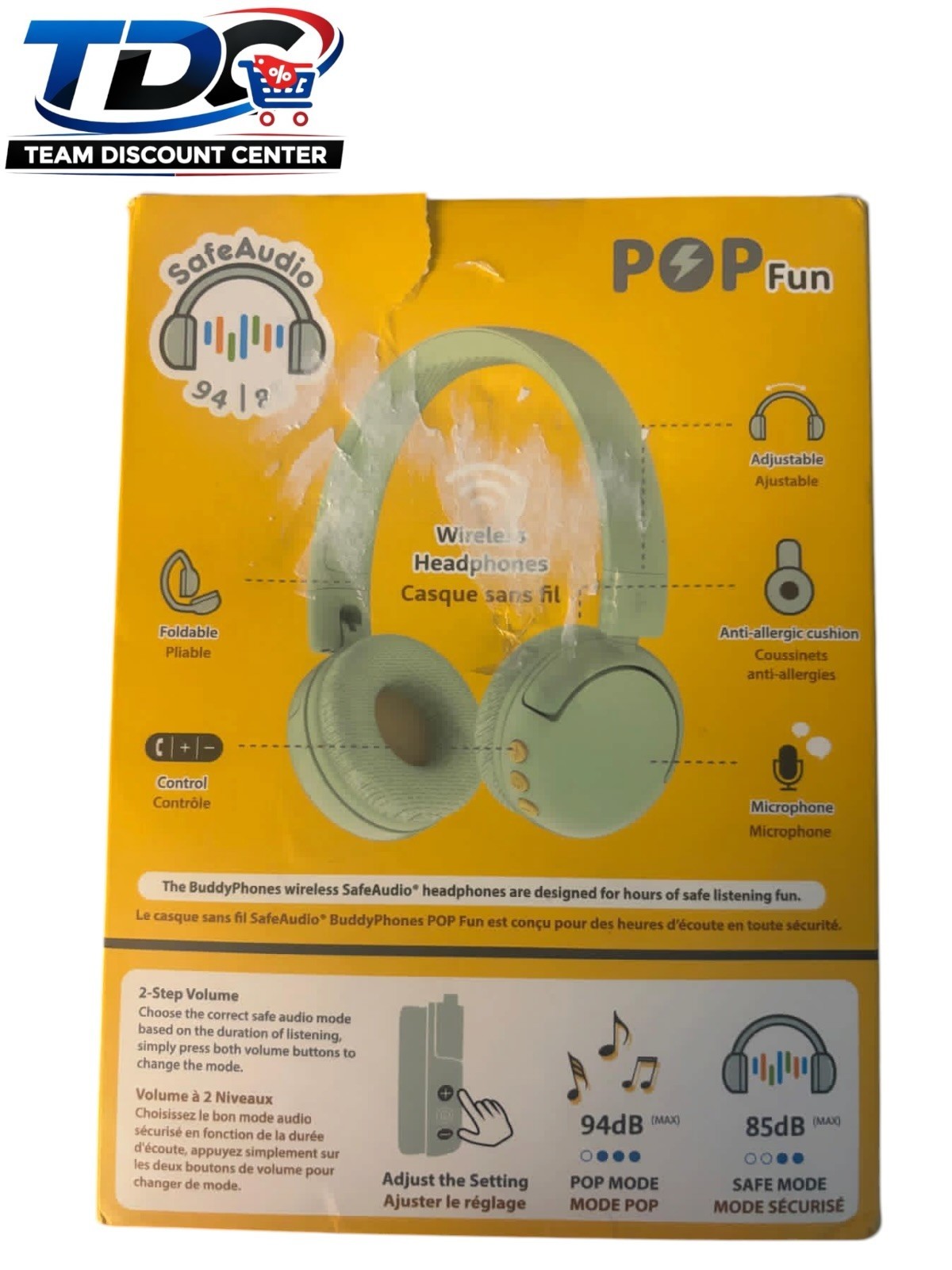 BuddyPhones POP Fun Wireless SafeAudio Headphones With Stickers, Green