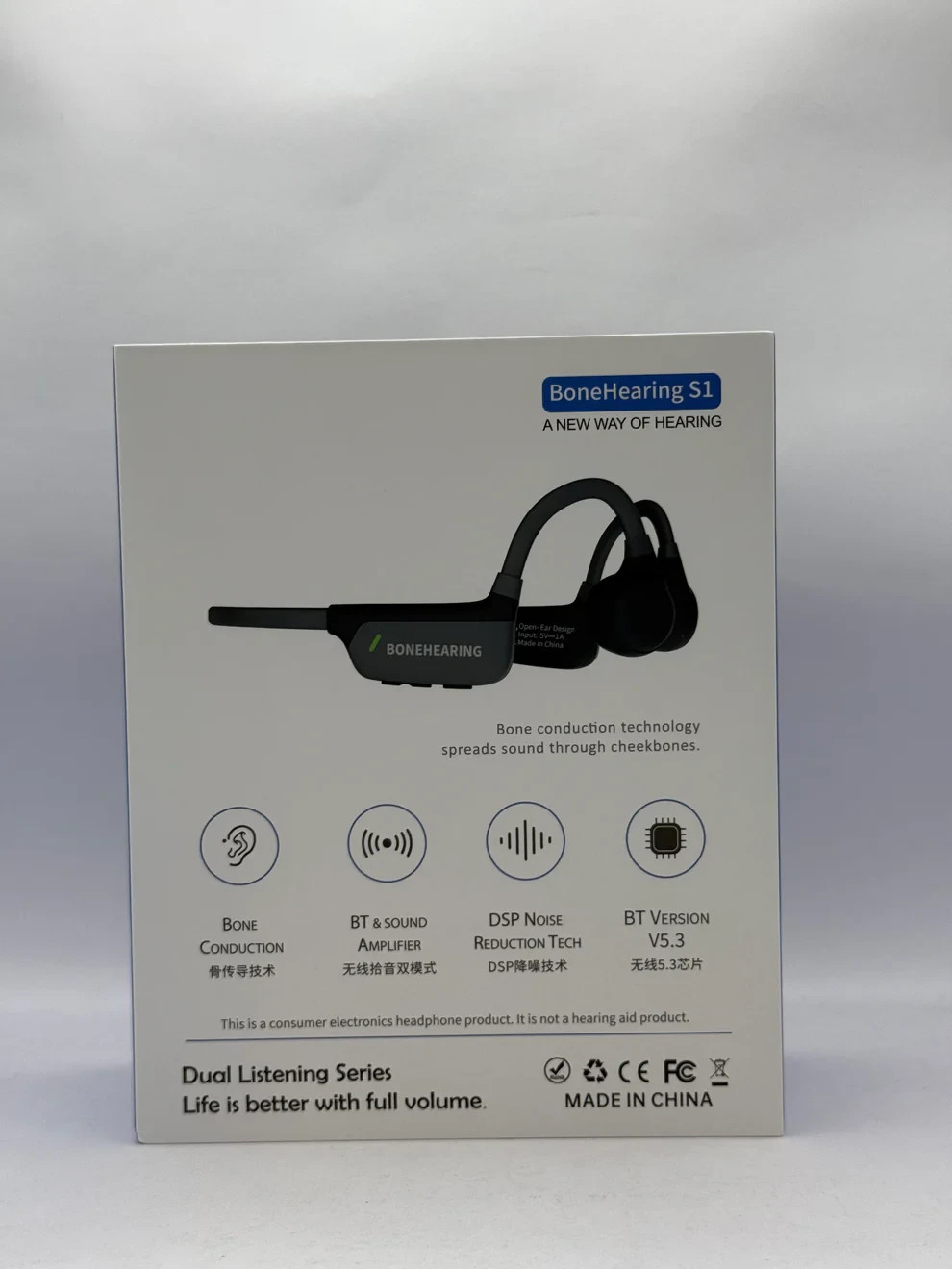 Bone Conduction Sound Amplifier Headphones BoneHearing S1 Rechargeable Hearing