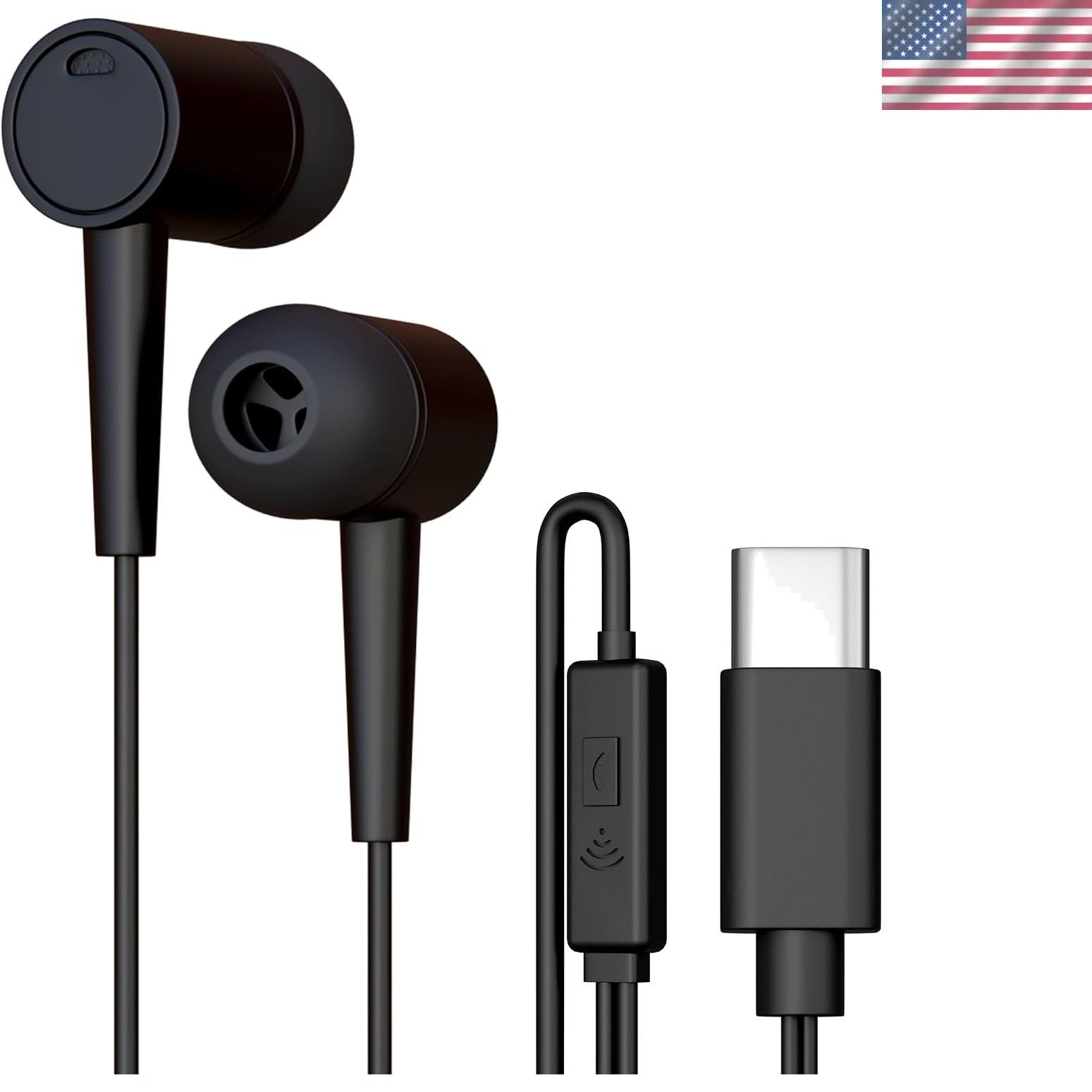 Black USB-C Wired Earbuds with In-Line Mic – Perfect for School & Gaming