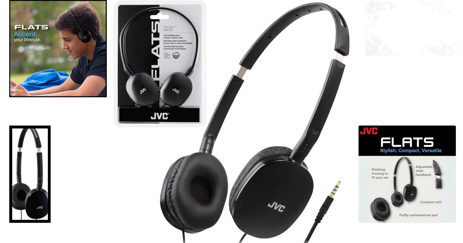 Wired On-Ear Headphones Flat Foldable 30mm Driver Sound Isolation Comfort