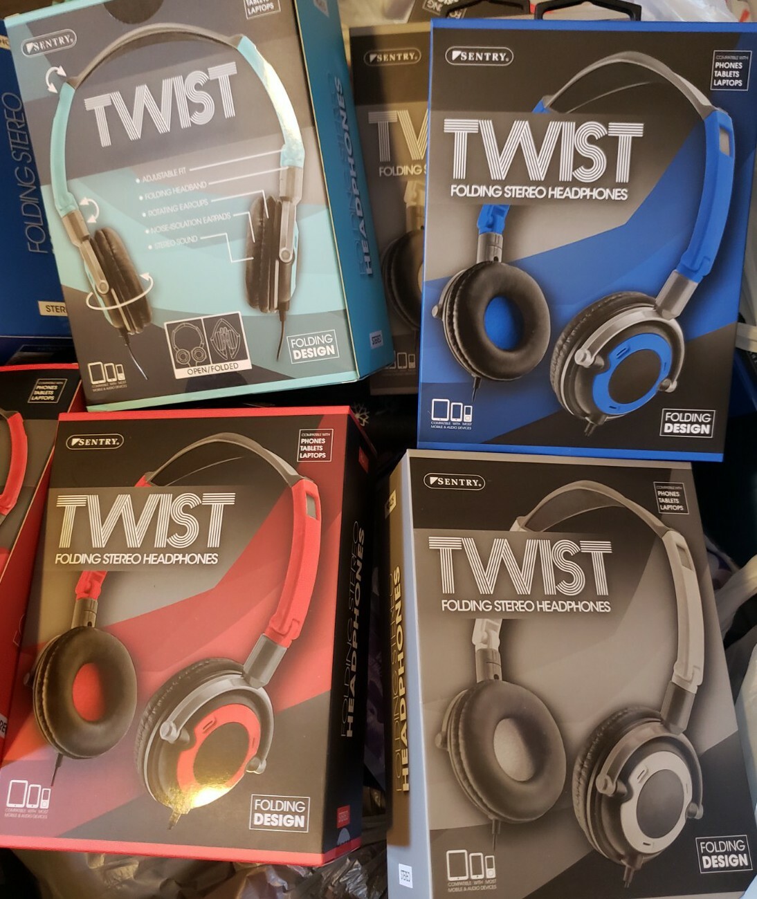 Headphones Sentry Twist Folding Stereo HO425 Sealed Assorted Colors #BK42
