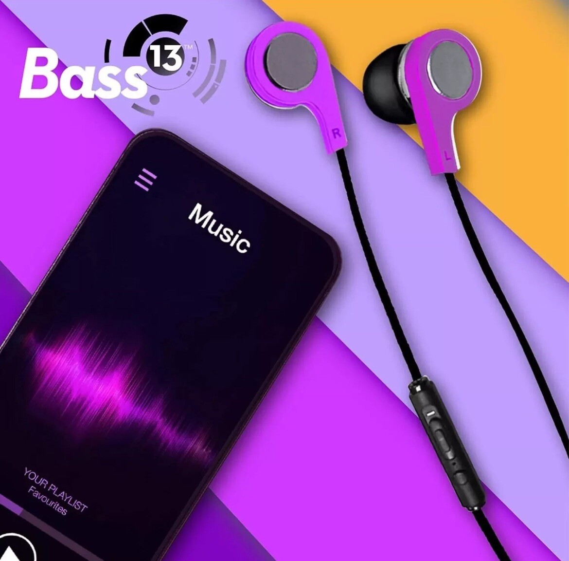 Maxell Bass 13 Heavy-Bass in-Ear Earbuds with Built-in Microphone – Purple