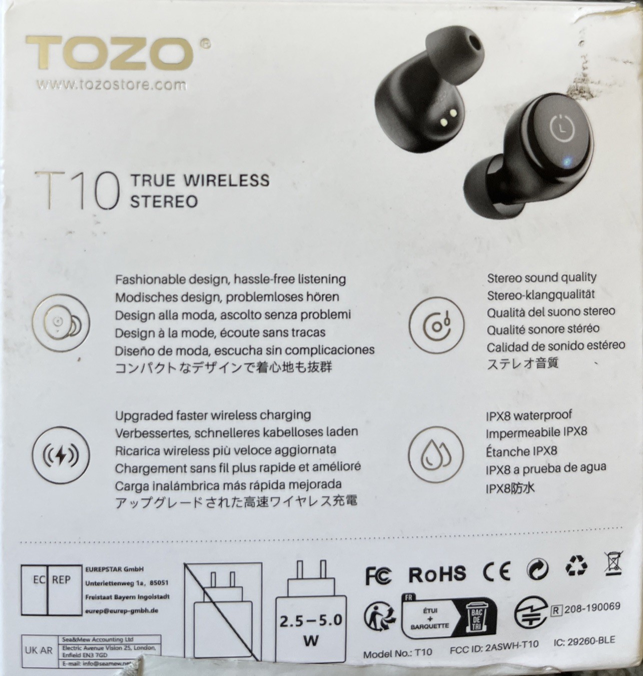 TOZO T10 Wireless Earbuds Bluetooth 5.3 Headphones – App Customize EQ – Khaki