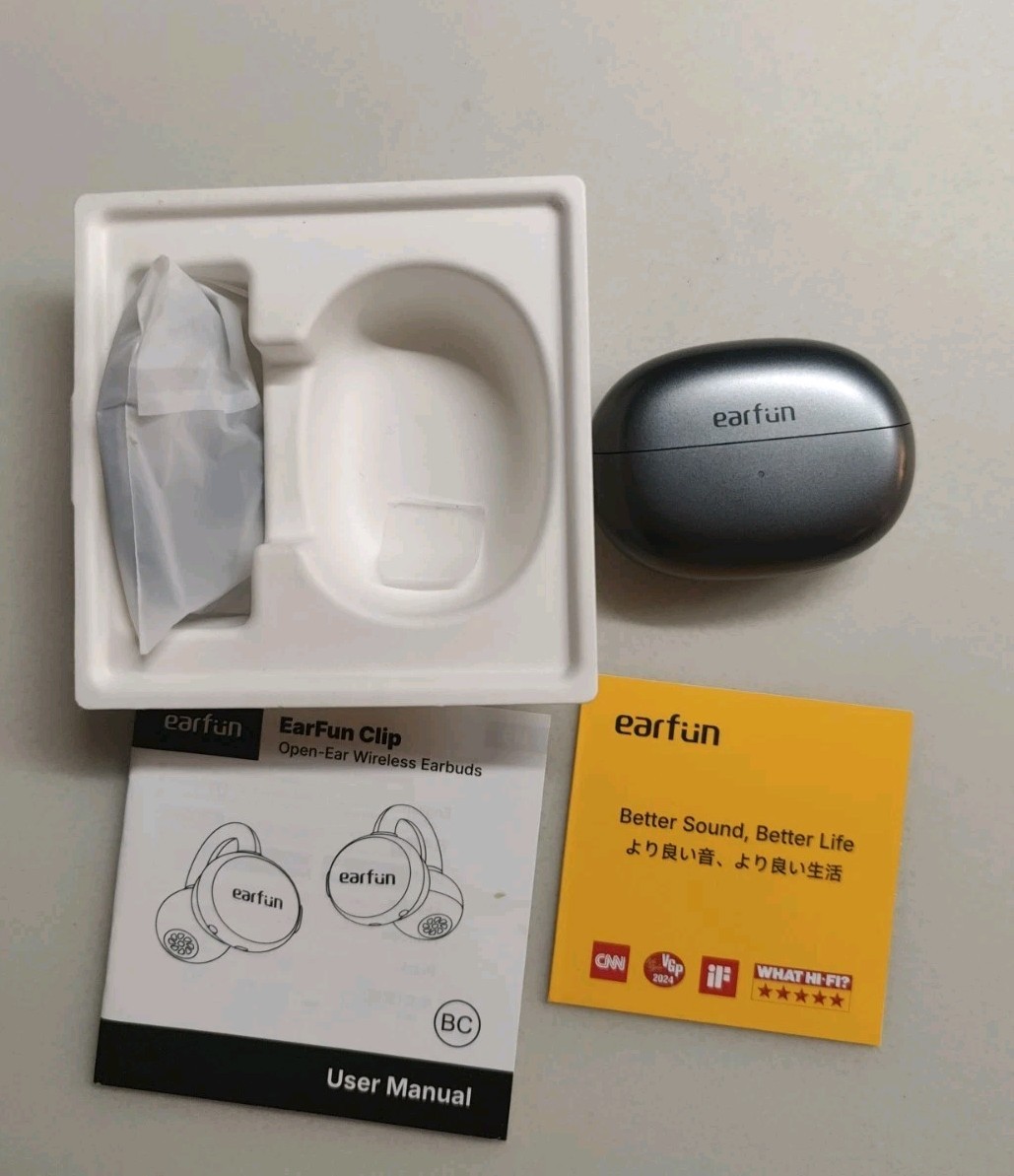 EarFun Clip Ear Cuff Earphones Bluetooth 6.0 LDAC Open Ear Earbuds, Silver Gray