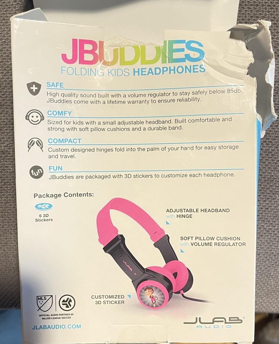 JLAB JBuddies Kids Folding On Ears Padded Volume Limiting Wired Headphones Pink