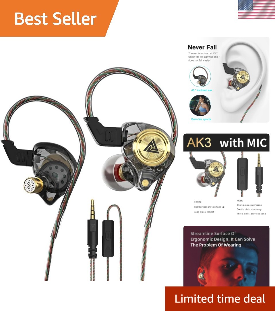 Dynamic Sound Ak3file Earbuds: Waterproof Wired Headphones with Comfortable Fit