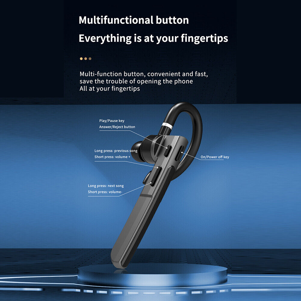 New Trucker Wireless Bluetooth Earpiece Headset Dual Mic Earbud Noise Cancelling