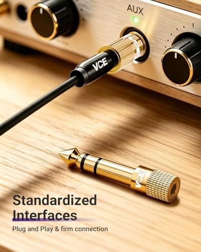 VCE 1/4 inch to 3.5mm Stereo Headphone Adapter 2-Pack Gold-Plated Audio Converte
