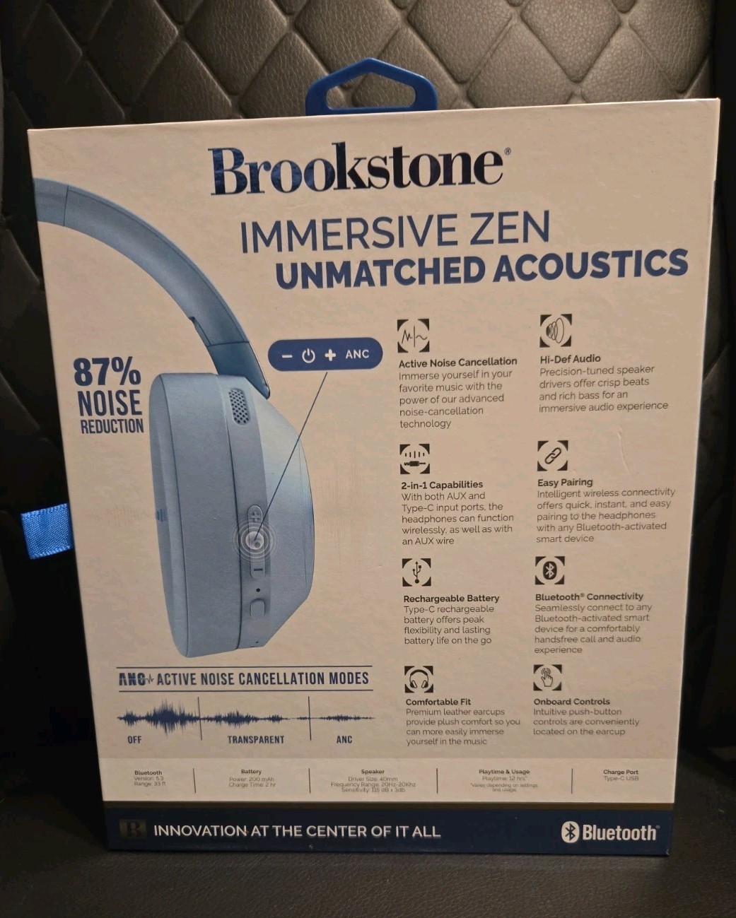 Brookstone Sonic Seclude Active Noise Cancelling Wireless Headphones, Bluetooth