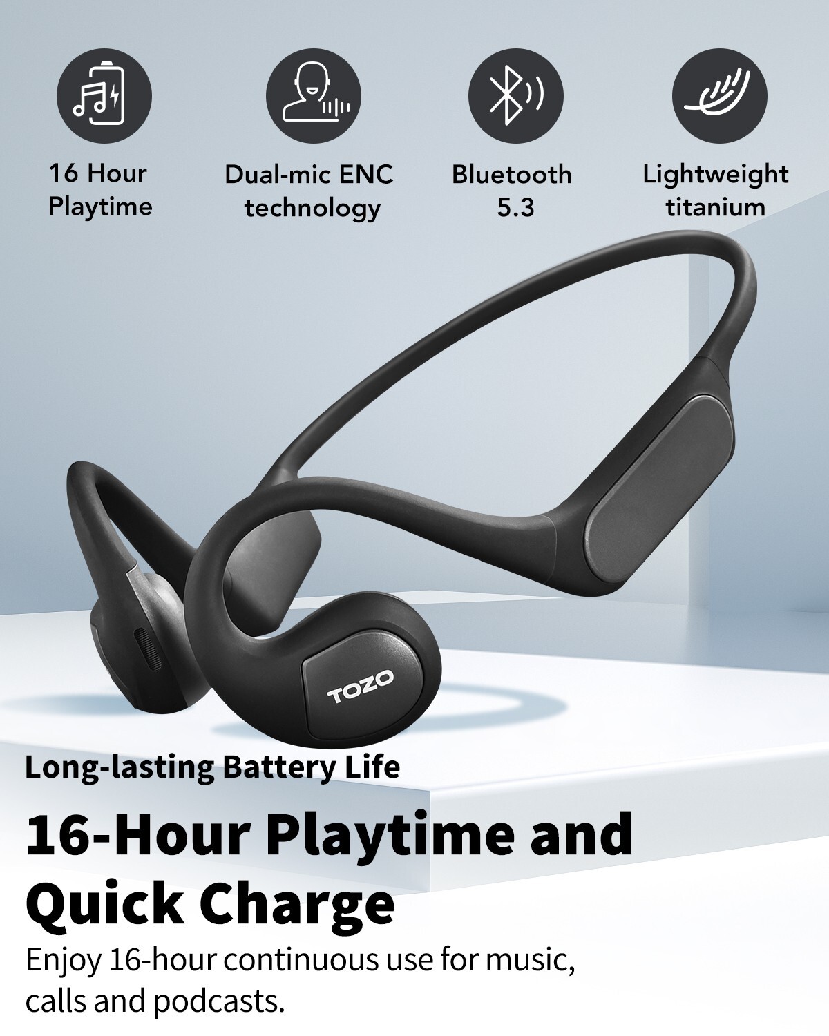 TOZO OpenReal Bluetooth 5.3 Open Ear Sport Headphones Air Conduction Earbuds