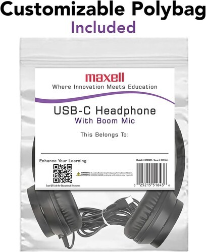 Maxell HPBMT1 USB-C Full Cup Wired Headphone with Boom MIC Black [New Headphone]