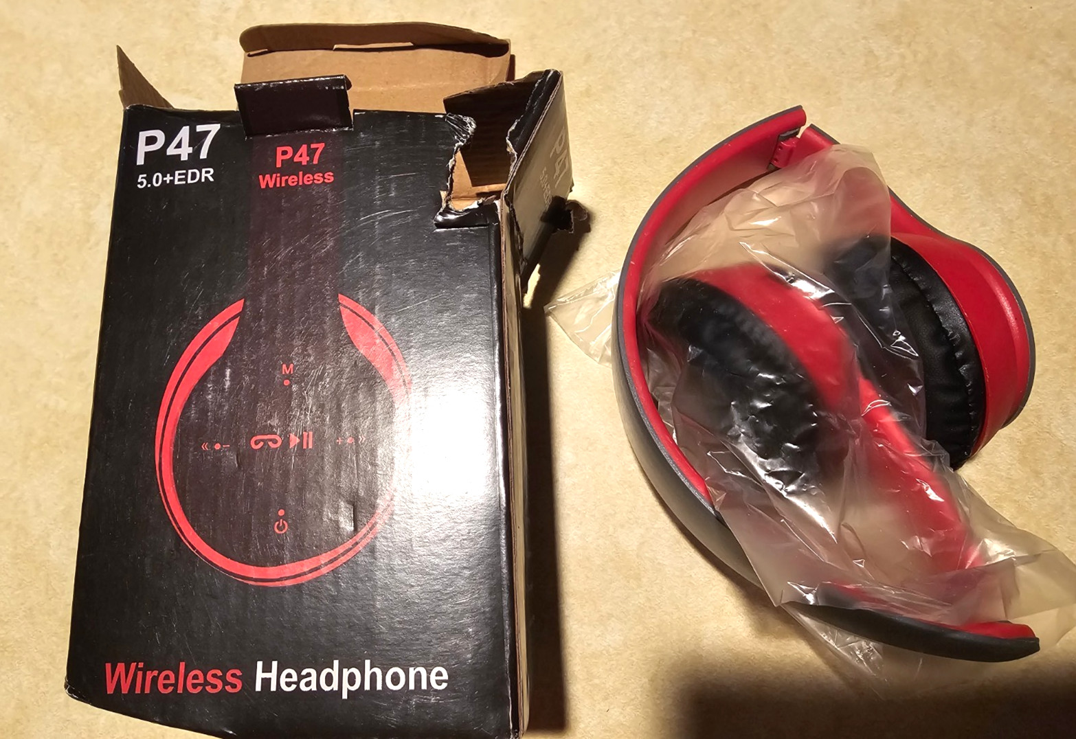 P47 5.0 + EDR Wireless Headphone – Red & Black