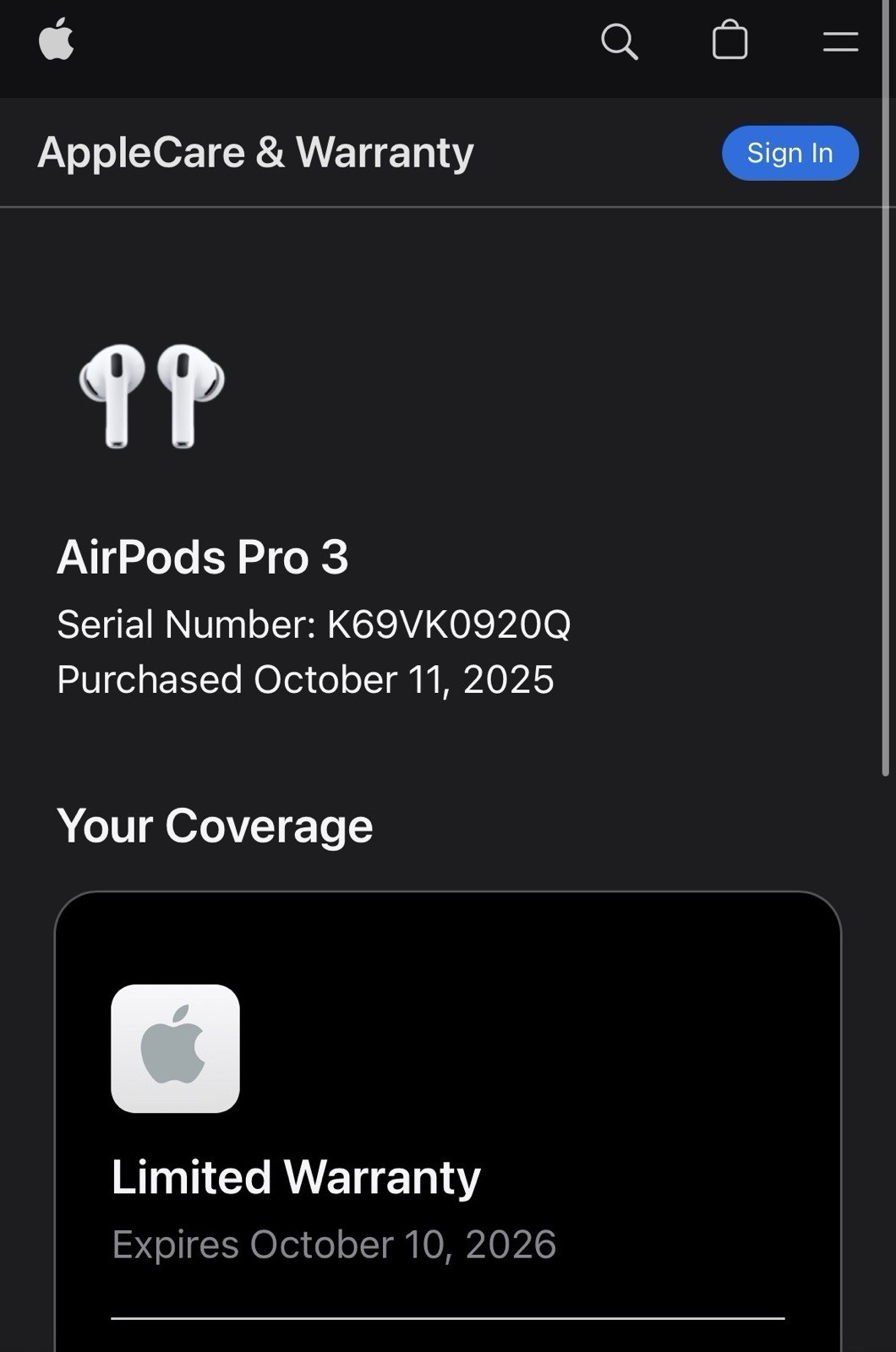 Apple AirPods Pro 3 White Wireless Bluetooth In-Ear Earbuds MFHP4LL/A