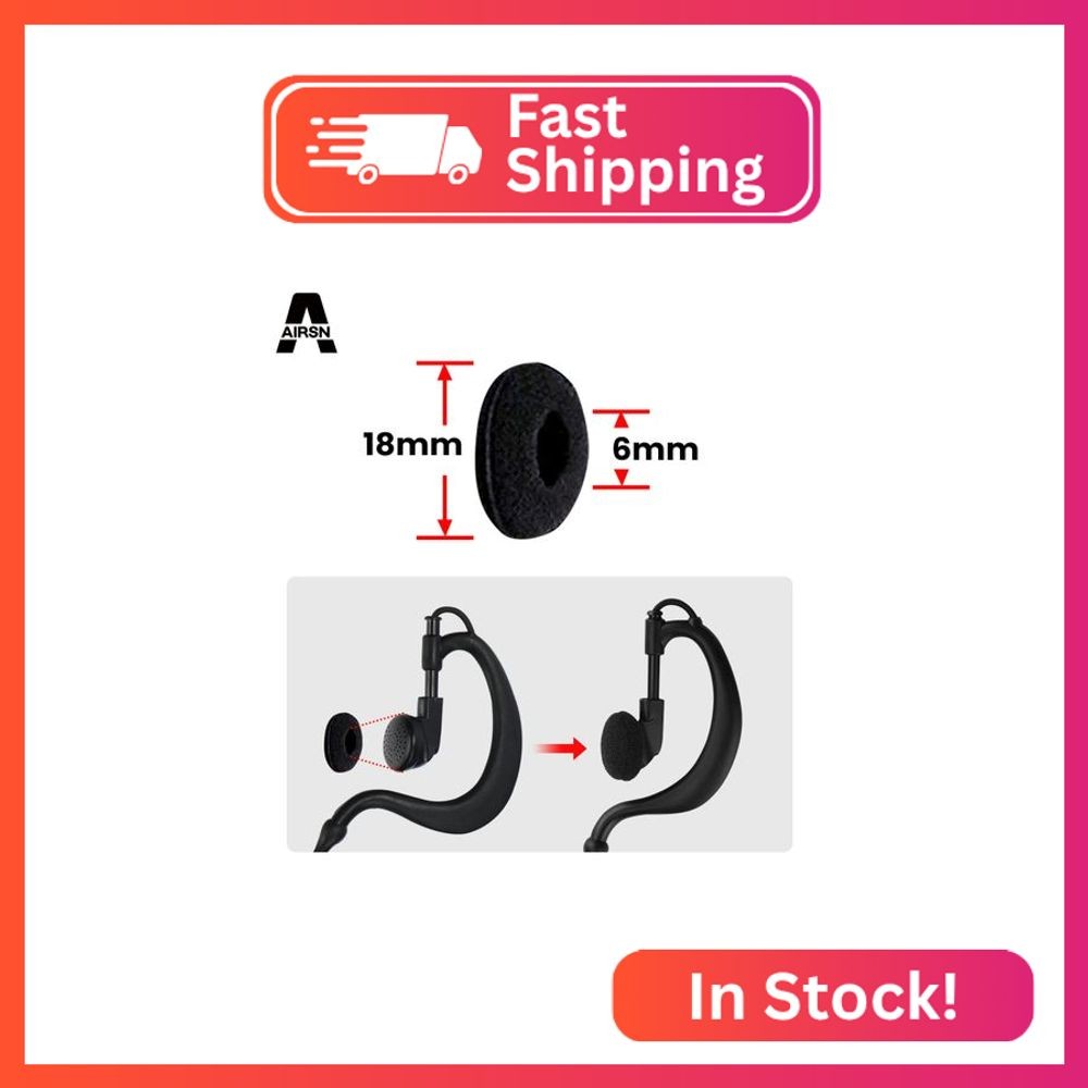 AIRSN 10 Pack Replacement Ear Foam for 18mm Earpiece,Headphone,Two Way Radio Wal