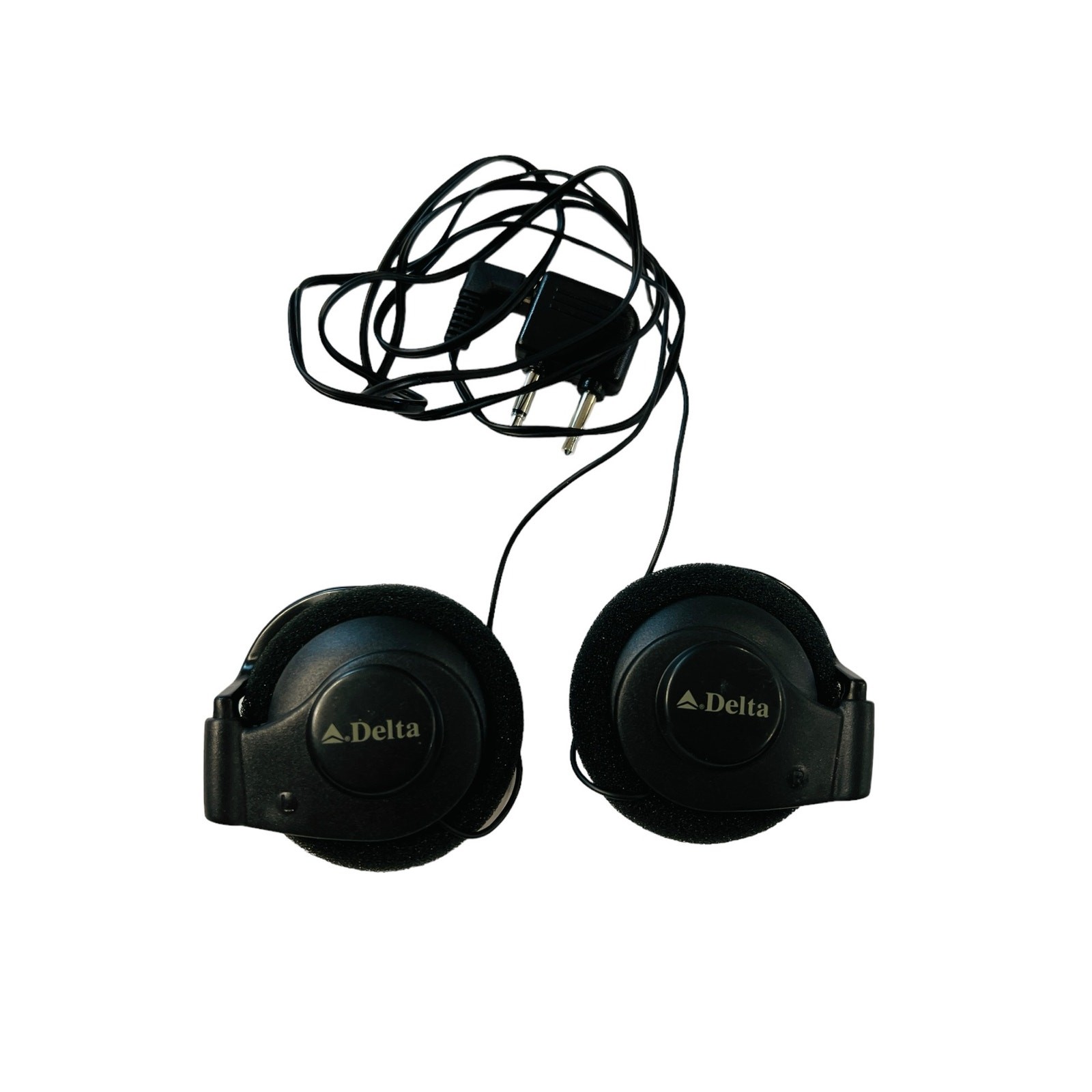 VTG Delta Airlines Stereo Headphones On-Ear Wired Earphones w Plug Adapter Audio