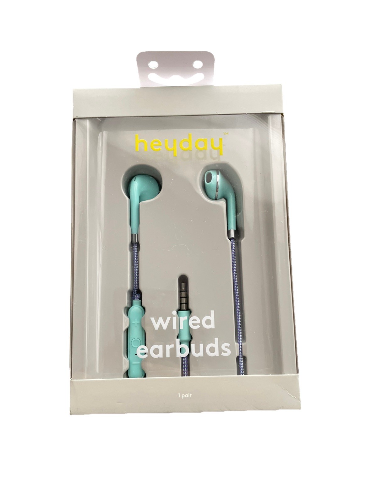 Heyday Wired Earbuds Spring Teal w/ Microphone 3.5mm Aux Jack Headphones