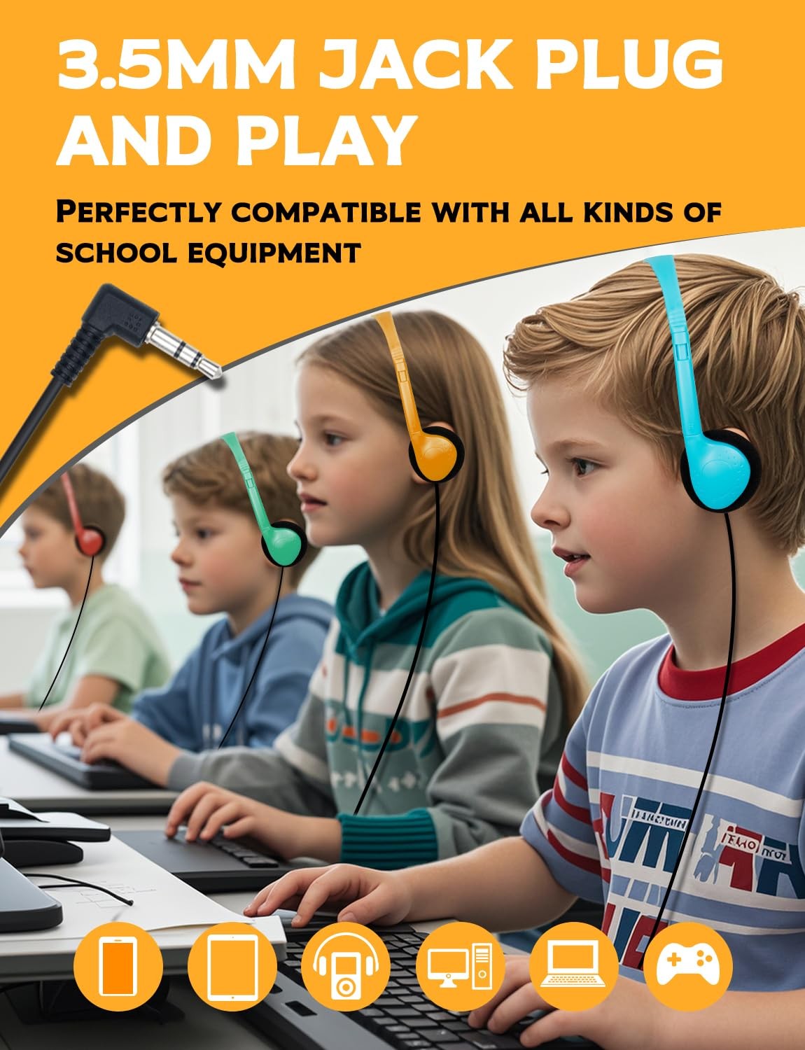 Headphones Bulk 25 Pack for School Students Children