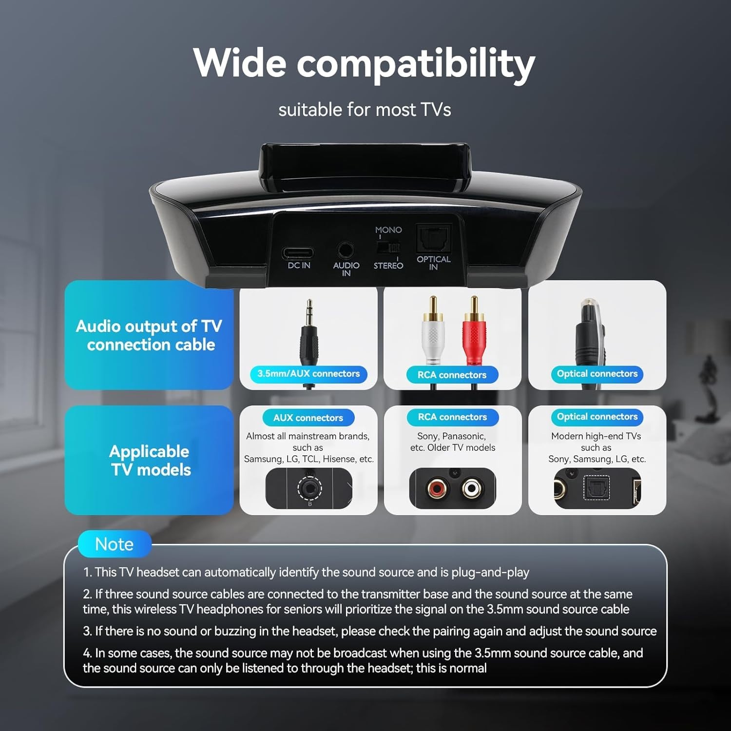 TA008 Tv Ears for Seniors, 2.4G Digital TV Headphones Wireless for Seniors
