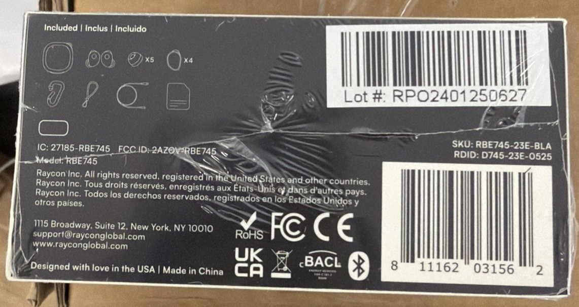 Raycon The Fitness Earbuds Bluetooth Waterproof RBE745 Black – NEW SEALED