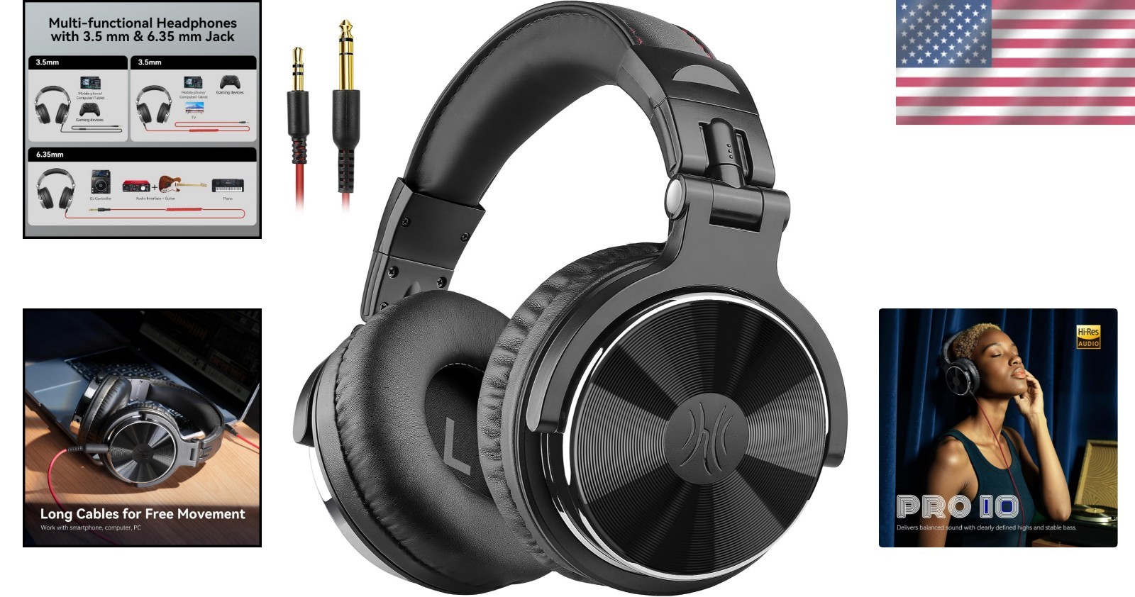 Hi-Res Studio Monitor Over-Ear Headphones with 50mm Drivers for DJs & Musicians