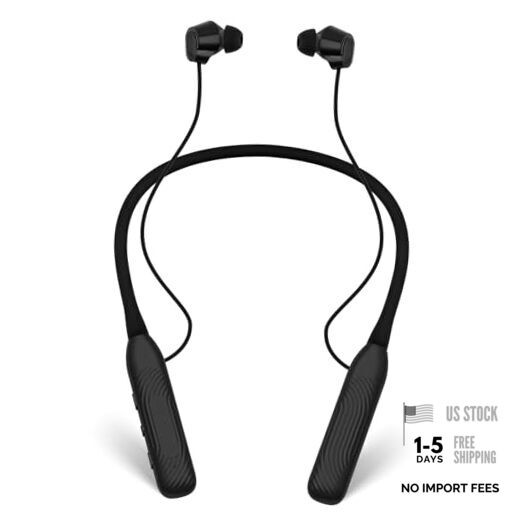 1-Year Quality Support – Black Bluetooth Headphones – Round Neckband – 1000H