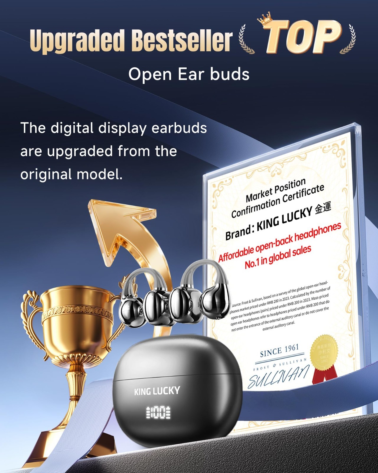 Open-Ear Wireless Bluetooth 6.0 Earbuds, 50H Playtime, IPX5 Waterproof, Mic, Sec