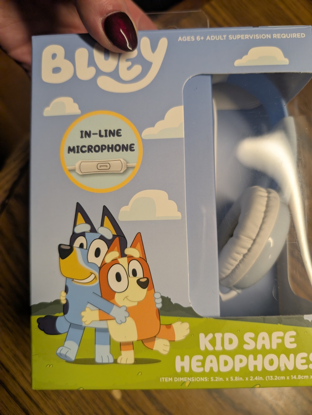 Bluey Kid Safe Headphones Volume Limiting, Mic, 3.5mm Jack, Blue/White
