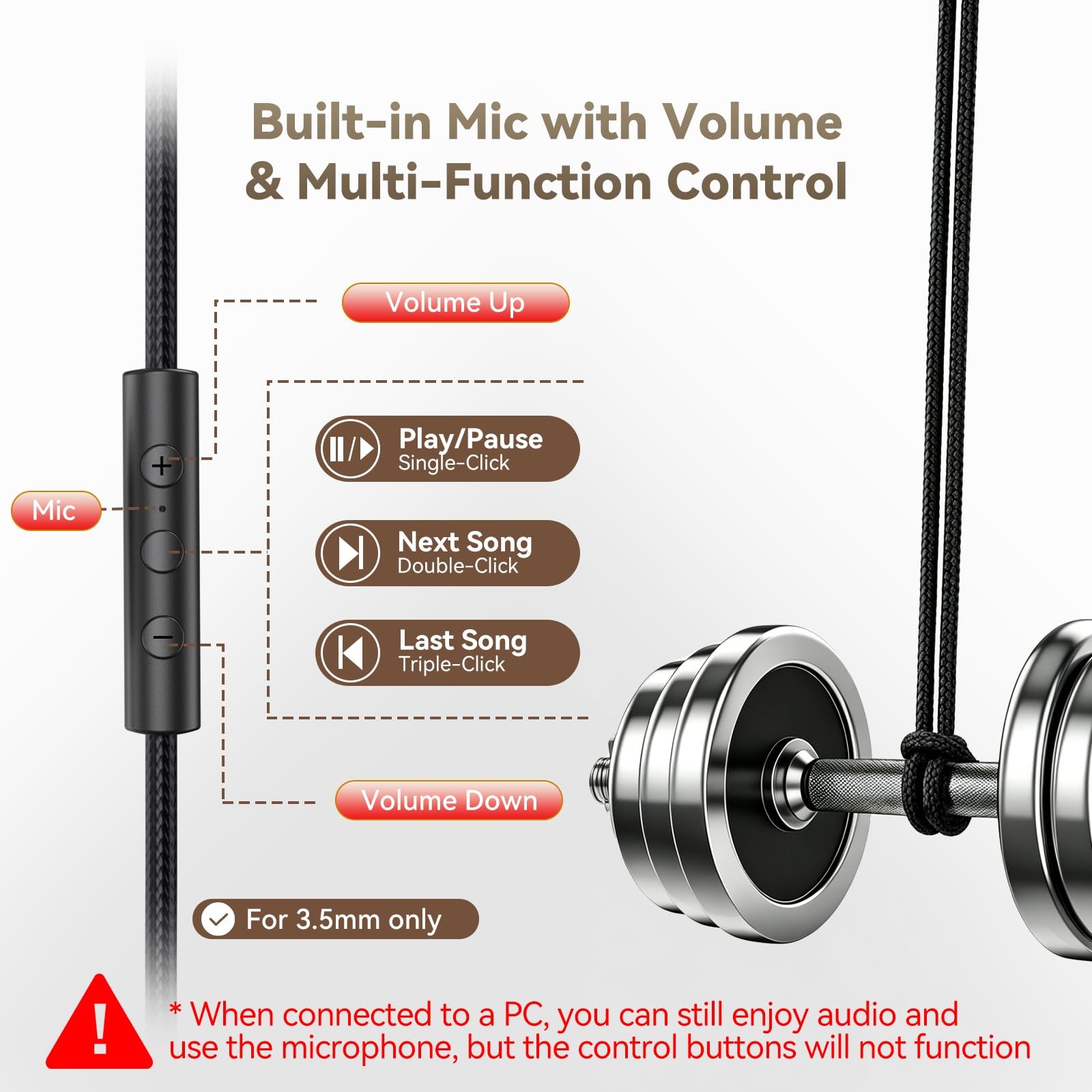 Wired Headphones with Mic, Volume & Playback Control, OverEar Foldable Headph…