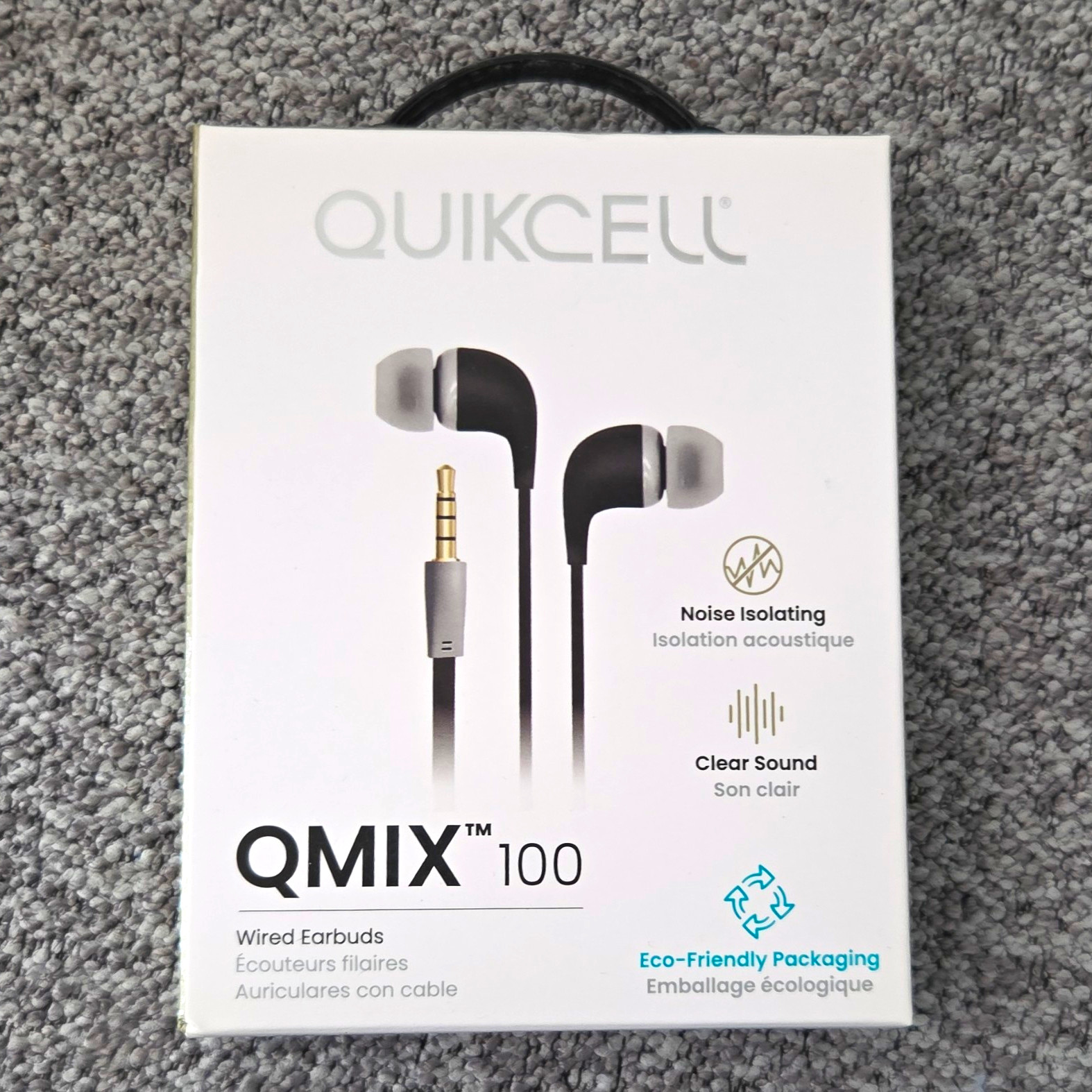 Quikcell QMIX 100 In-Ear Earbuds Black/Gray 3.5mm w/ Mic Remote, Noise Isol