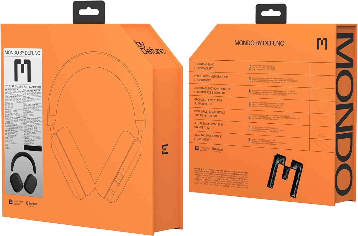 Defunc Mondo Over-Ears Wireless Headphones with Optional Cable – 45H of Active P