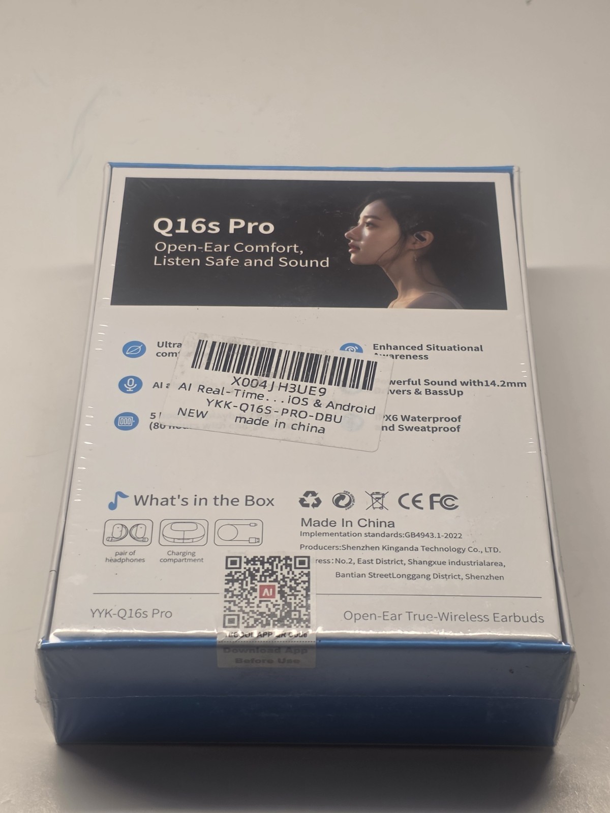 YYK Q16s Pro LCD Open-Ear Bluetooth Wireless Ear-hook Earbuds Black