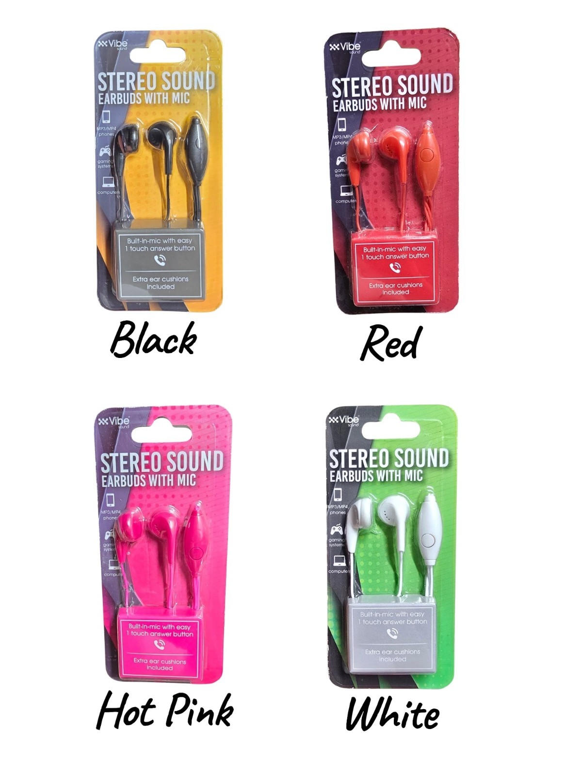 Choose Your Color Vibe Sound Stereo Earbuds With Mic 3.5mm Wired Headphones