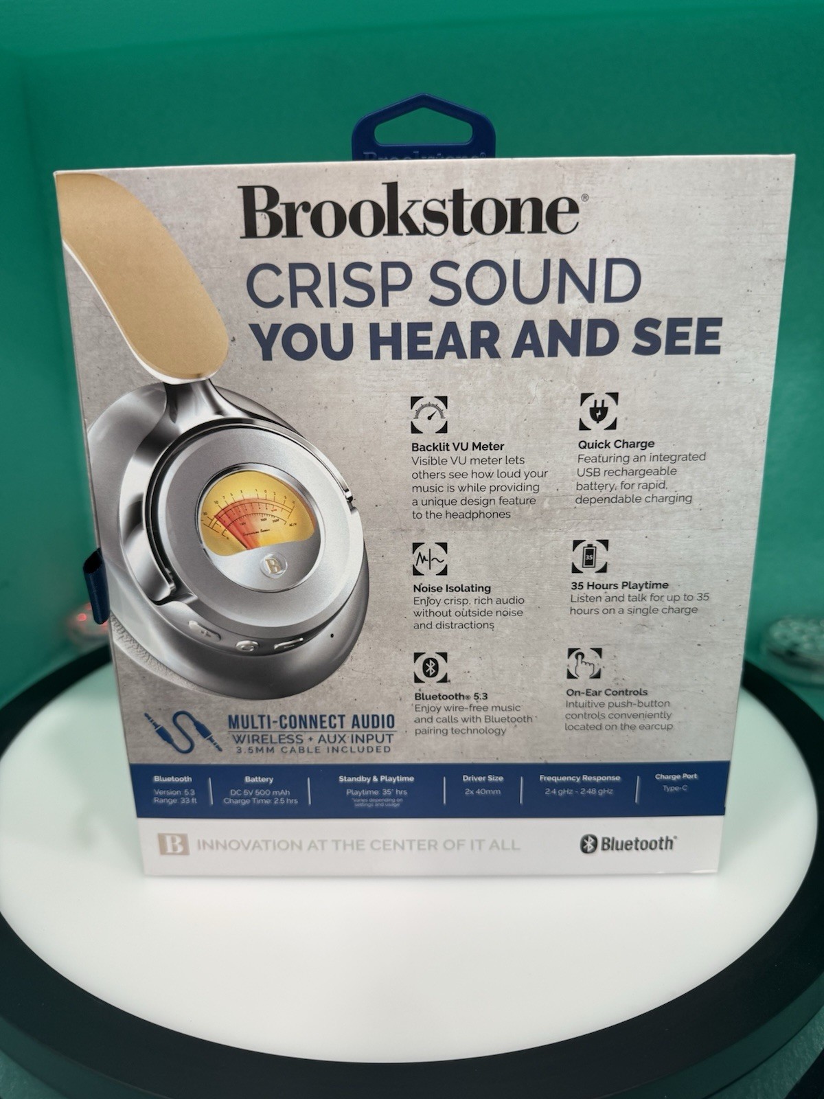Brookstone Acoustic Pro Wireless Metered Headphones 35 Hours Bluetooth NEW