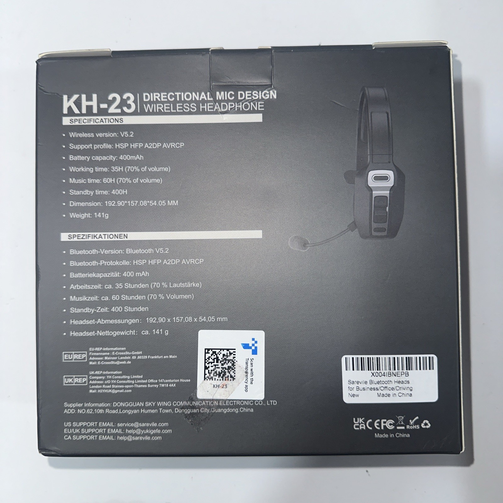 KH – 23 Directional Mic Design Wireless Headphones NIB