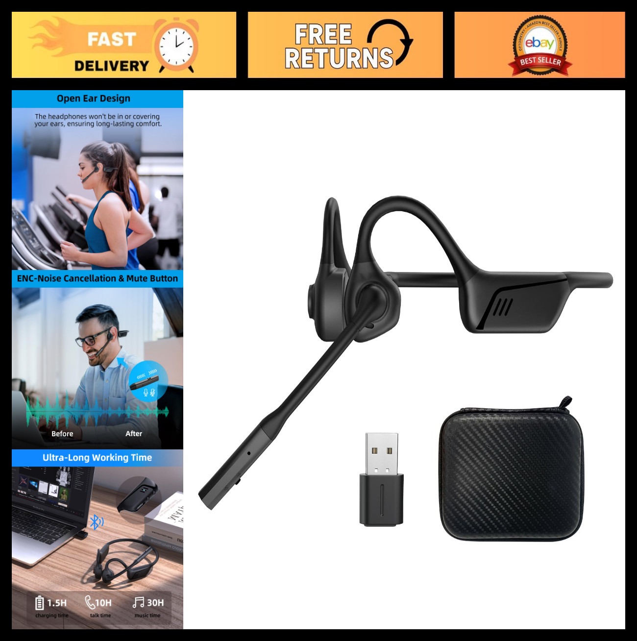 Open Ear Headphones with Microphone, AptX-LL, Ideal for Calls & Meetings