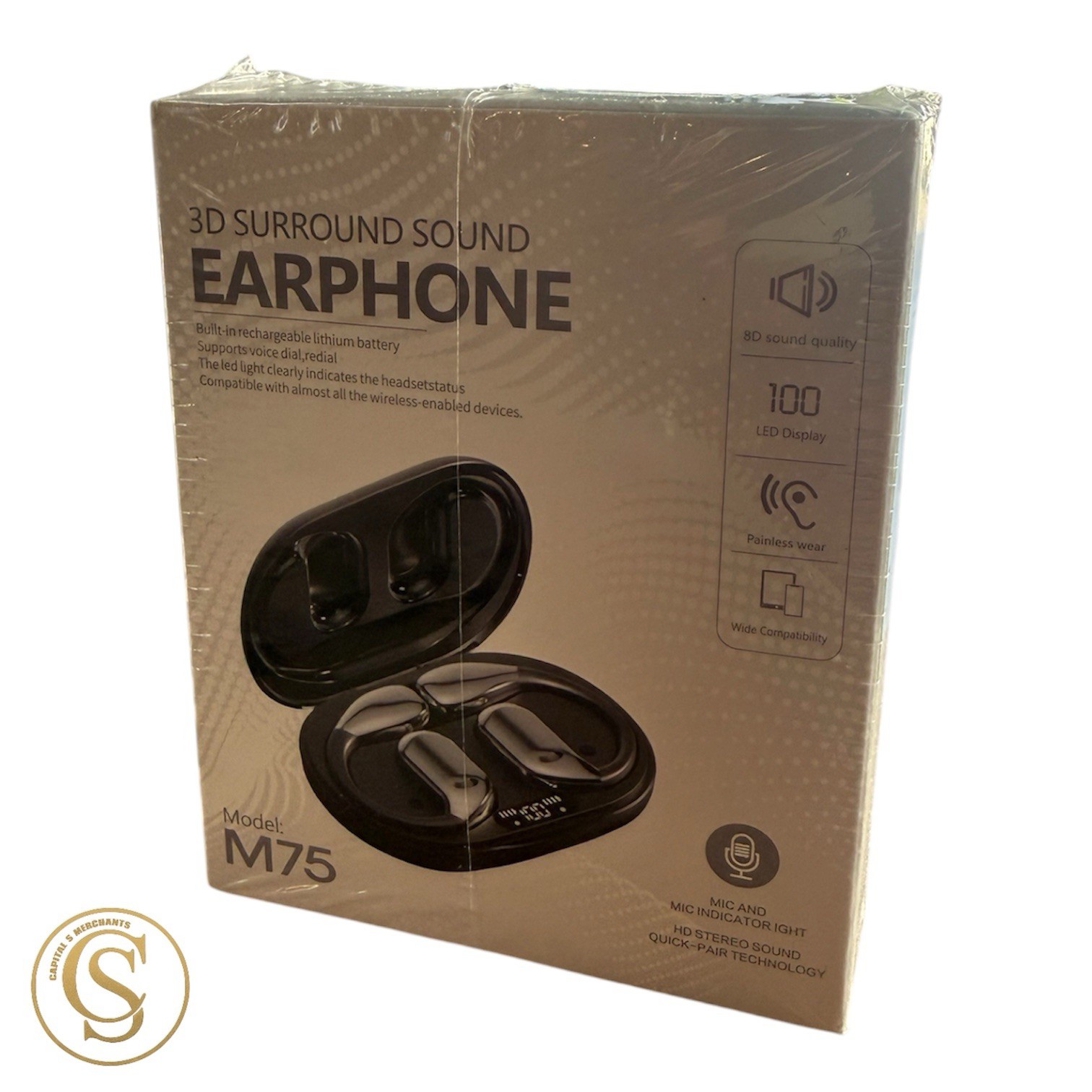 3D Surround Sound Earphones M75 With Bluetooth V5.49 & Rechargeable Battery