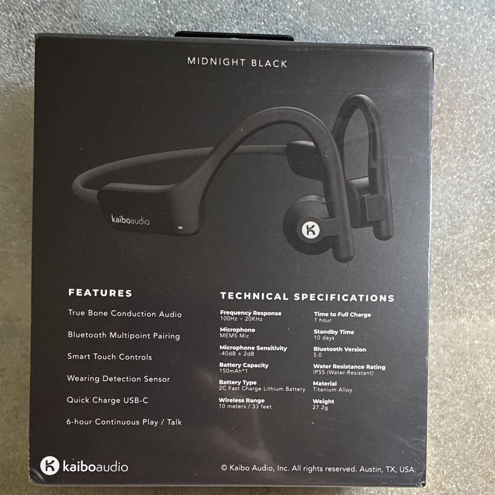 Kaiboaudio Kaibo Verse Bone Conduction Bluetooth Headphones Black