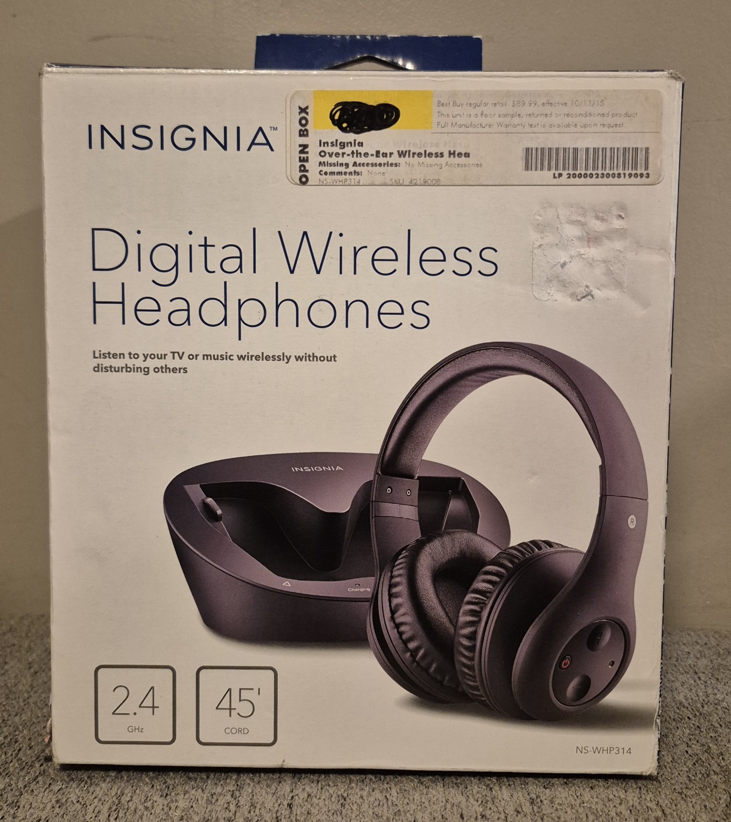 Insignia NS-WHP314 Digital Wireless Headphones System 2.4GHz 45ft Range Headband