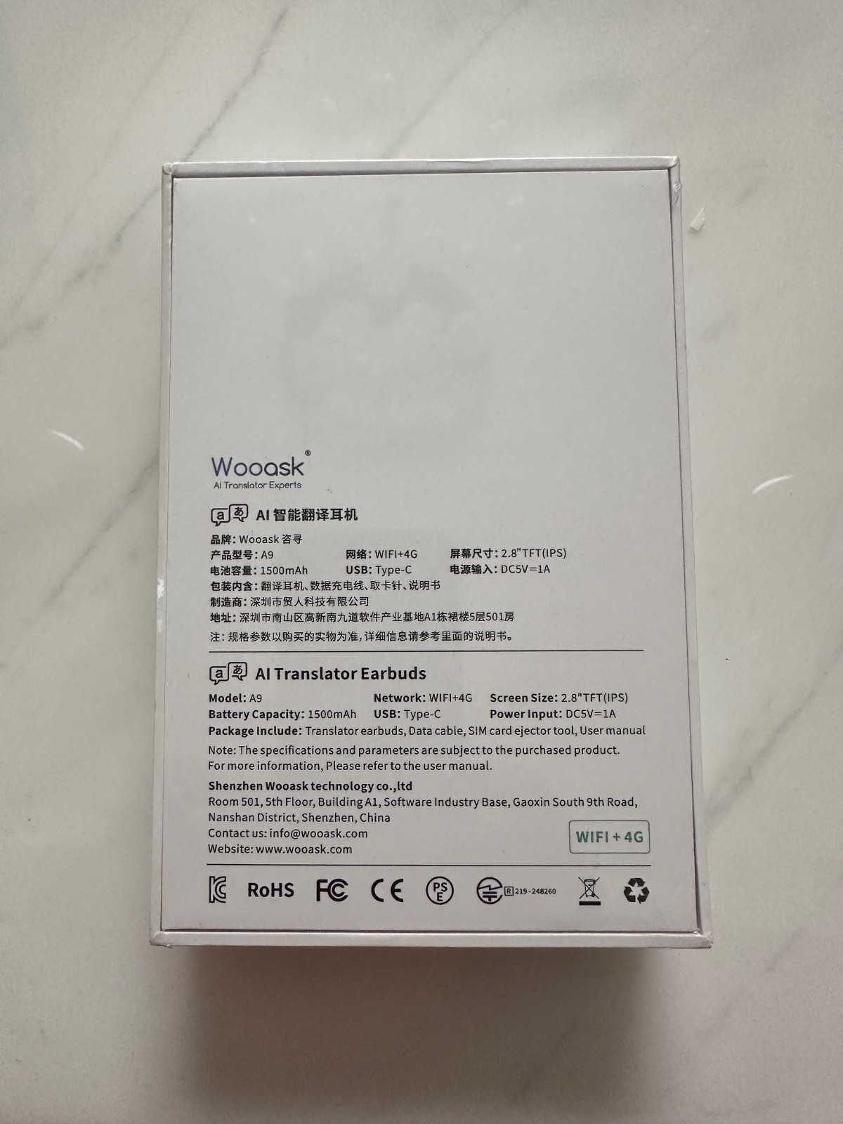 Wooask A9 AI Translator Earbuds Brand New never opened Wifi+4G SIM card slot.