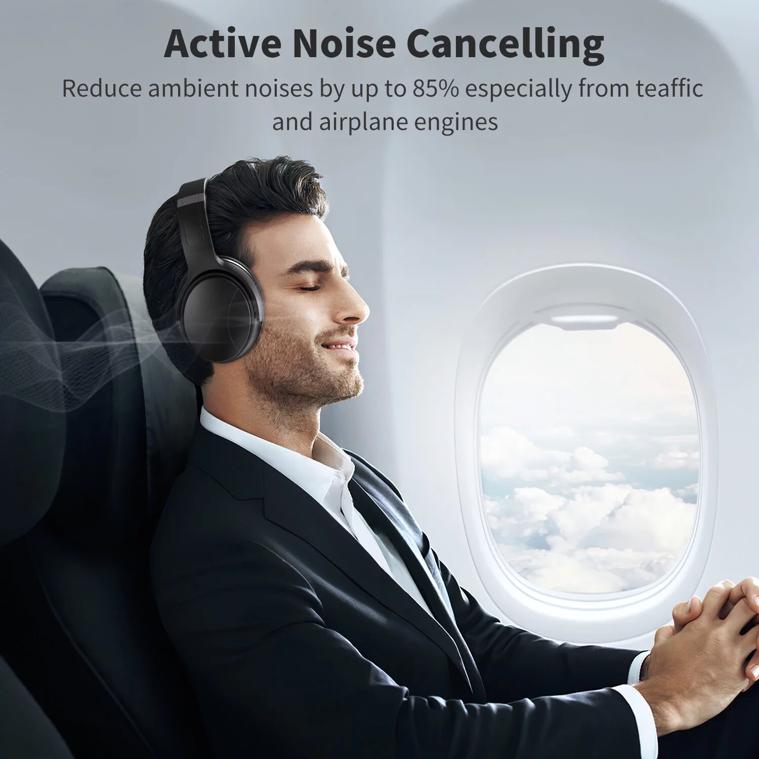 VILINICE Noise Cancelling Headphones, Wireless Bluetooth, with Microphone, Black