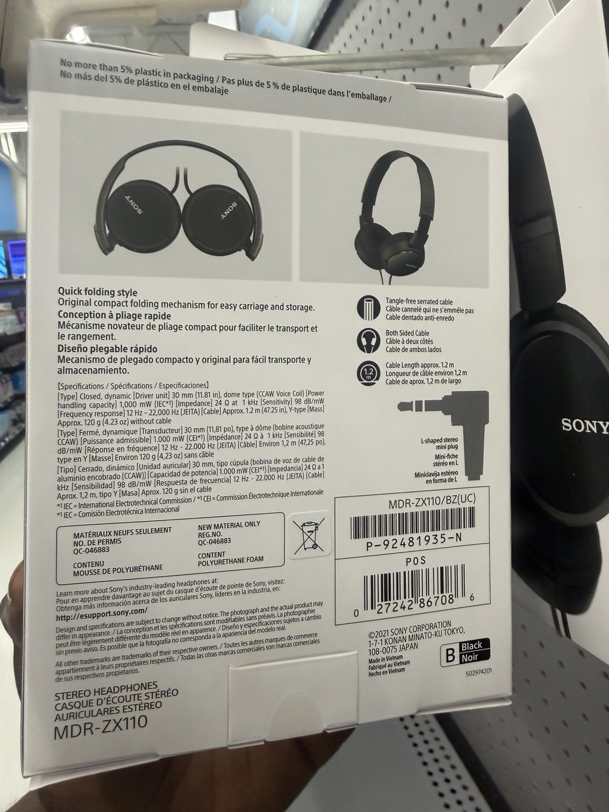 Sony MDR-ZX110 Headband Headphones Black 30mm Foldaway Tangle-Free 3.5mm