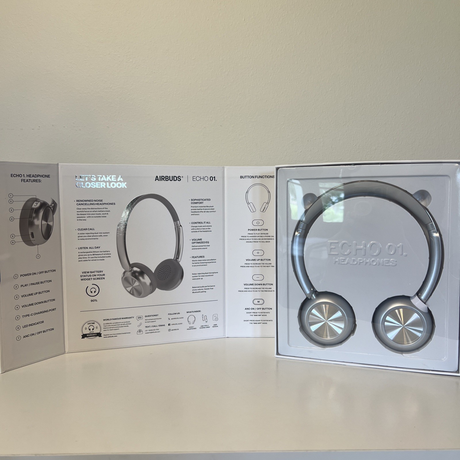 Airbuds Headphones Over-Ear Bluetooth Wireless 80s Retro- 30 Hrs EVHO 01.